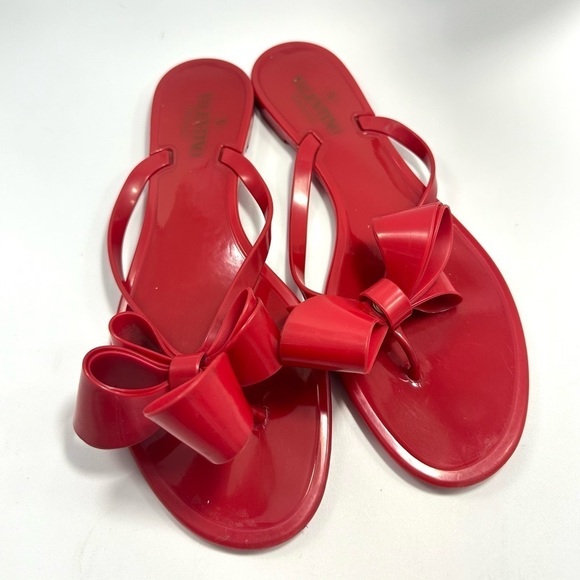 Valentino Garavani red bow rubber sandals size 11 - Picture 2 of 10